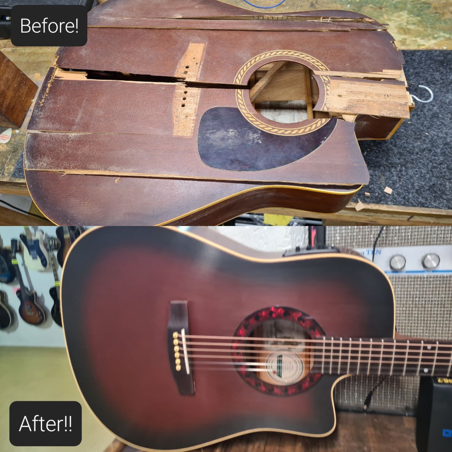 Acoustic Guitar Rebuild after Transit Damage!!